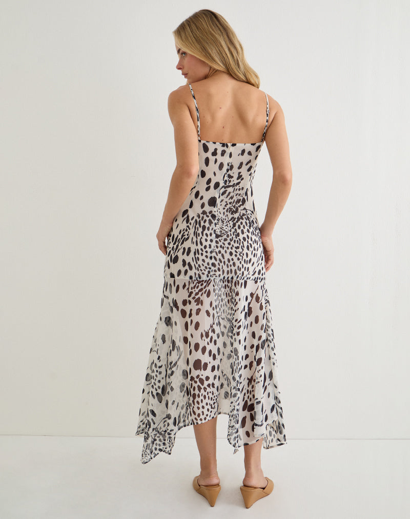Image of Vakare Midi Dress in Dalmatian Skin Black and Ivory