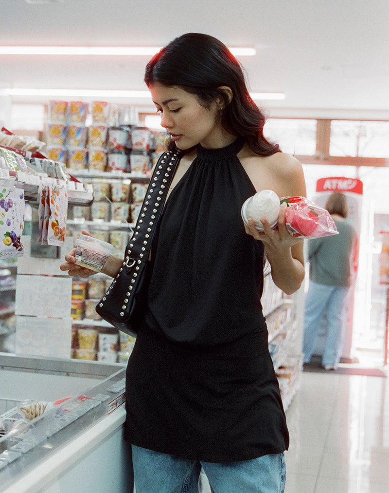 Image of Vaklina Mini Dress in Rayon Jersey Black