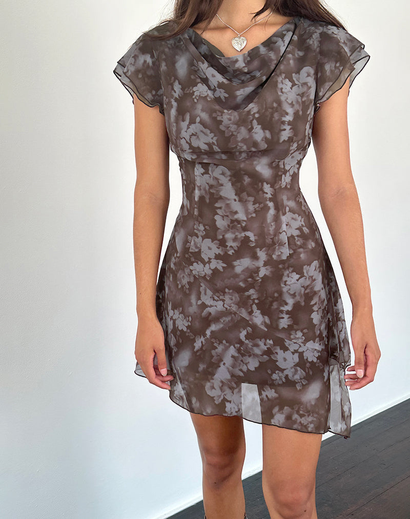Image of Valencia Mini Dress in Botanical Shadow Brown