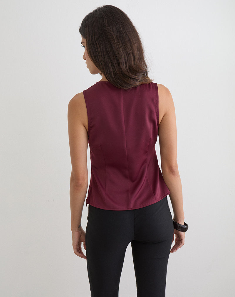 Image of Valeska Lace Insert Top in Satin Zinfandel