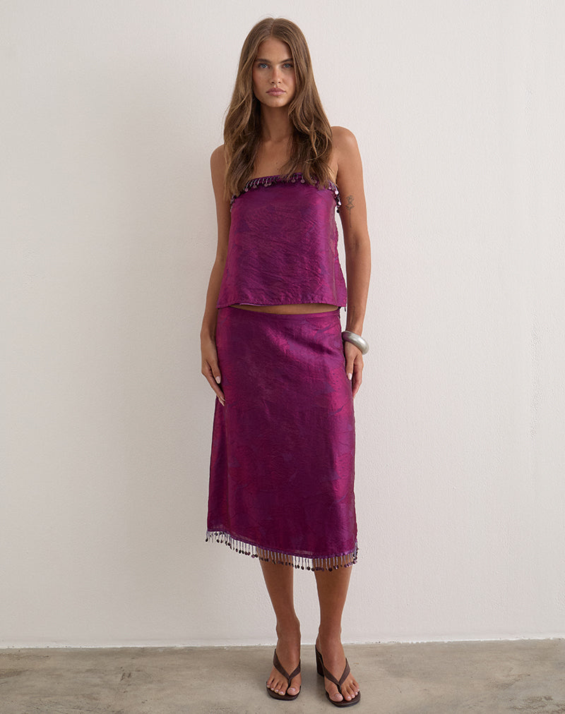 Image of Muriela Midi Skirt in Glitter Chiffon Deep Purple