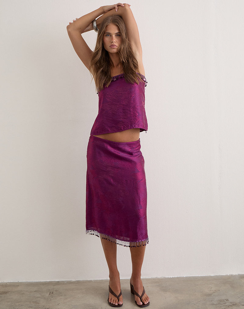Image of Muriela Midi Skirt in Glitter Chiffon Deep Purple