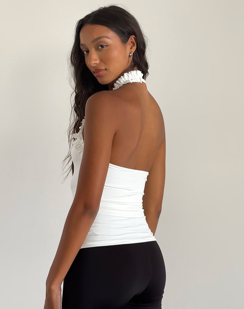 Image of Veda Ruched Halterneck Top in Slinky White