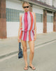 Image of Veloria Halterneck Mini Dress in Pink Chiffon Painted Stripe
