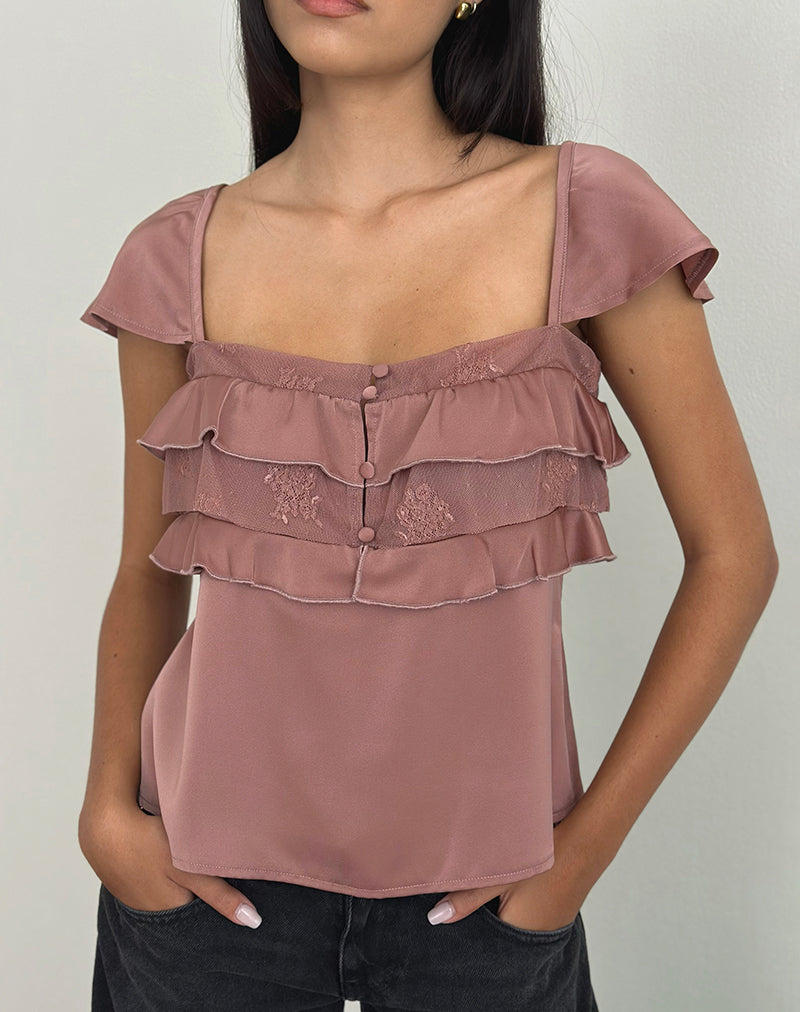 Image of Venaro Double Layer Top in Satin Dusty Pink