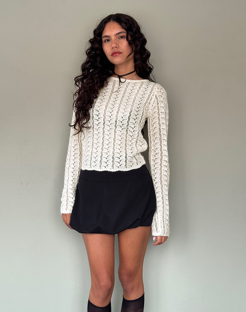 Image of Venia Knitted Long Sleeve Top in Birch Cream