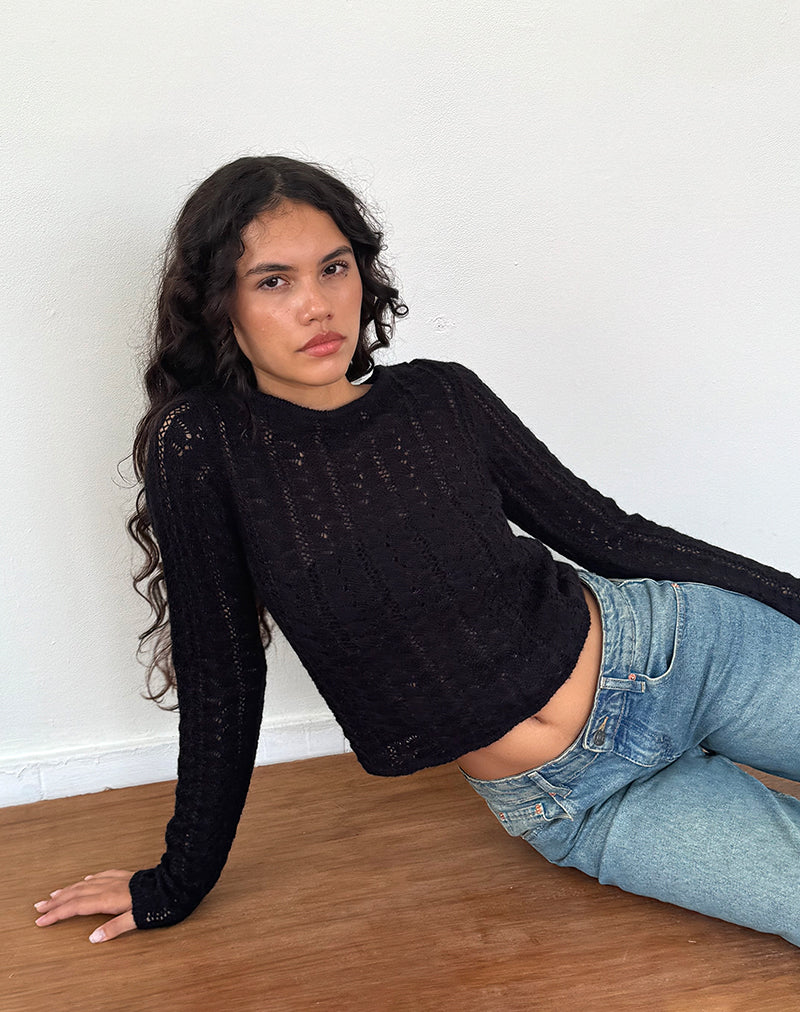 Venia Knitted Long Sleeve Top in Black