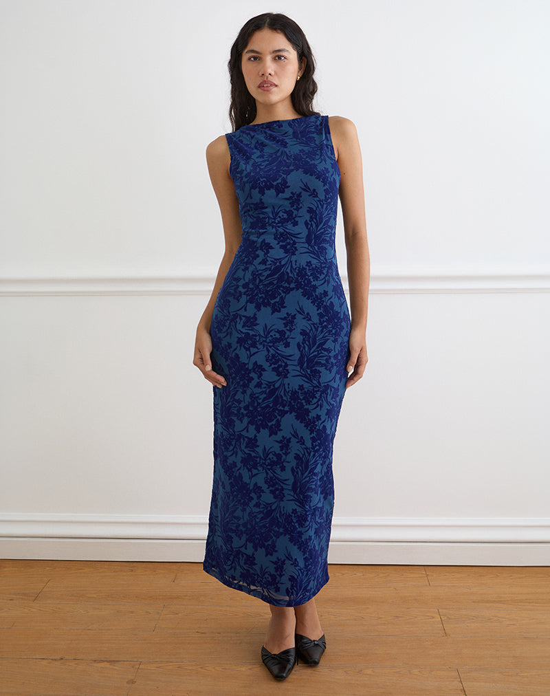 Image of Ventura Maxi Dress in Midnight Leaf Flock Navy