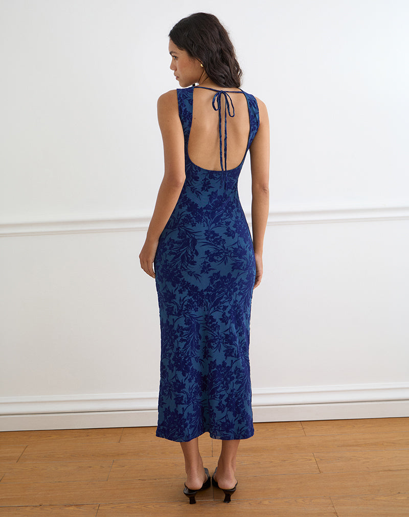Image of Ventura Maxi Dress in Midnight Leaf Flock Navy