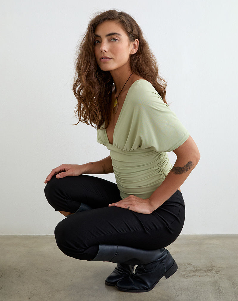 Vernia Plunge Batwing Top in Cupro Pistachio