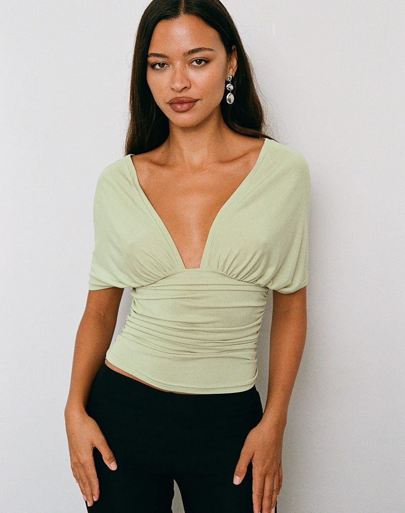 Image of Vernia Plunge Batwing Top in Cupro Pistachio