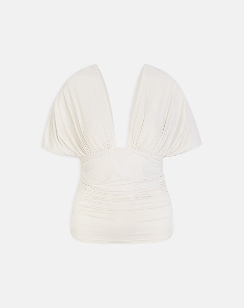 Image of Vernia Plunge Batwing Top in Cupro Cream