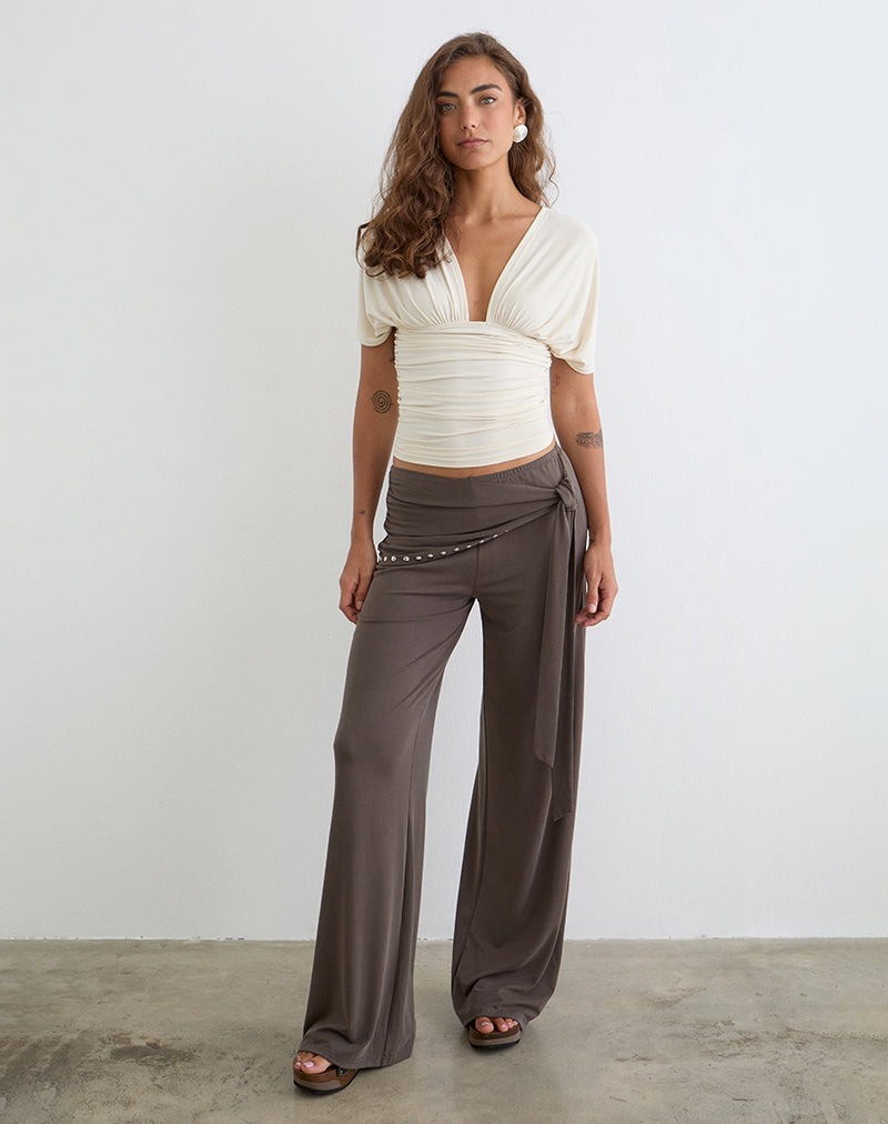 Image of Dovina Trouser in Cupro Dark Brown