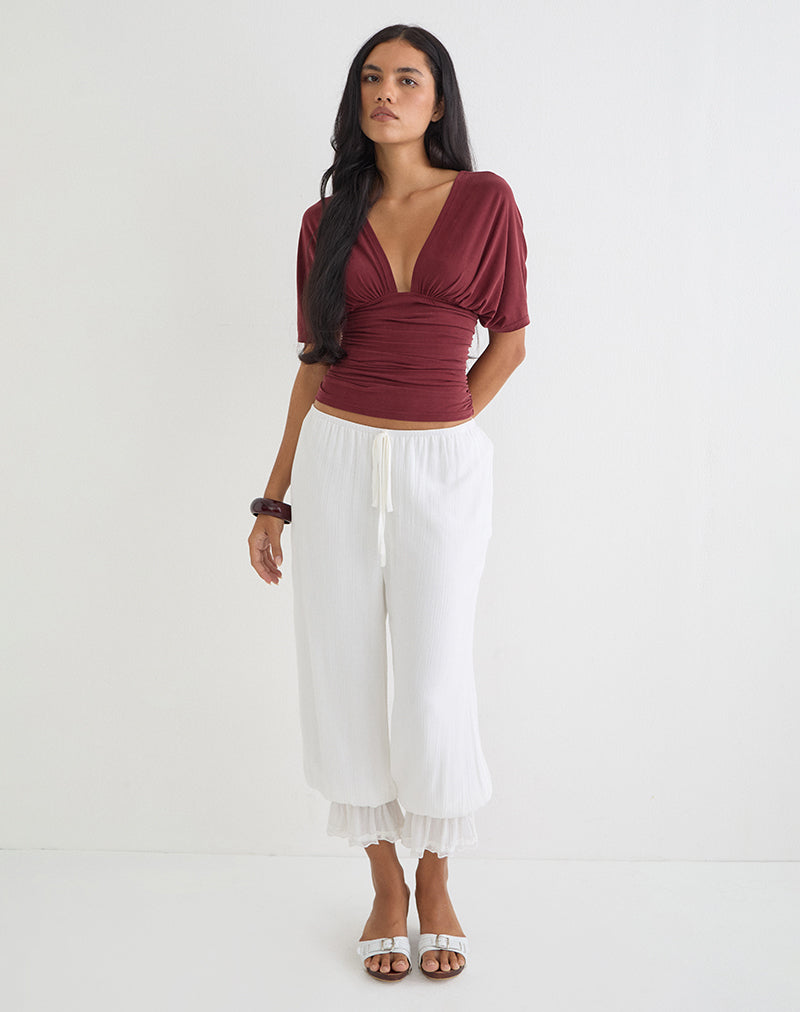 Image of Vernia Plunge Batwing Top in Cupro Burgundy