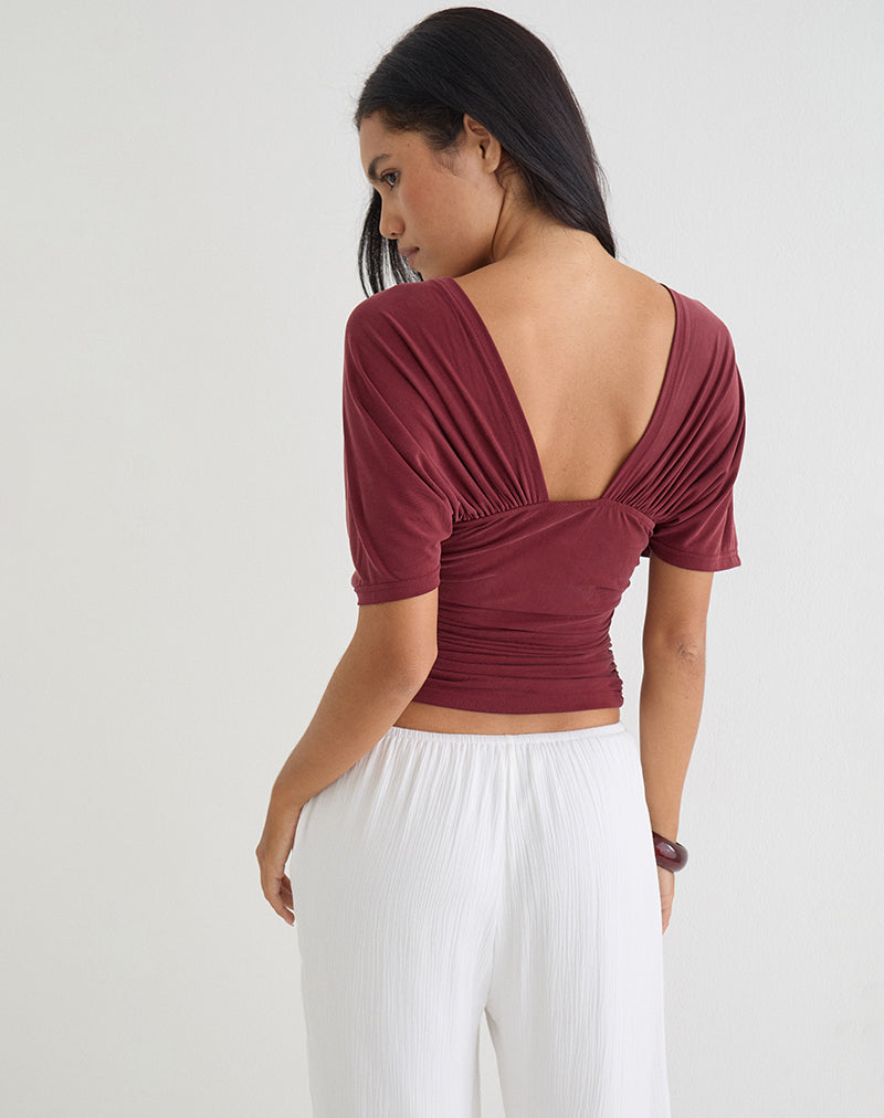 Image of Vernia Plunge Batwing Top in Cupro Burgundy