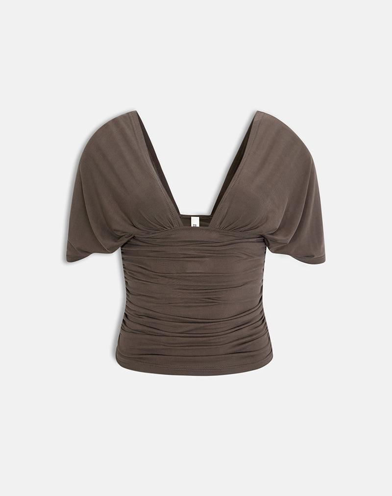 Image of Vernia Plunge Batwing Top in Cupro Dark Brown