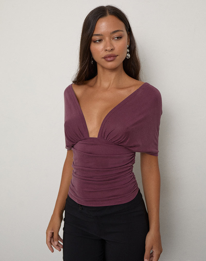 Image of Vernia Plunge Batwing Top in Cupro Dark Plum