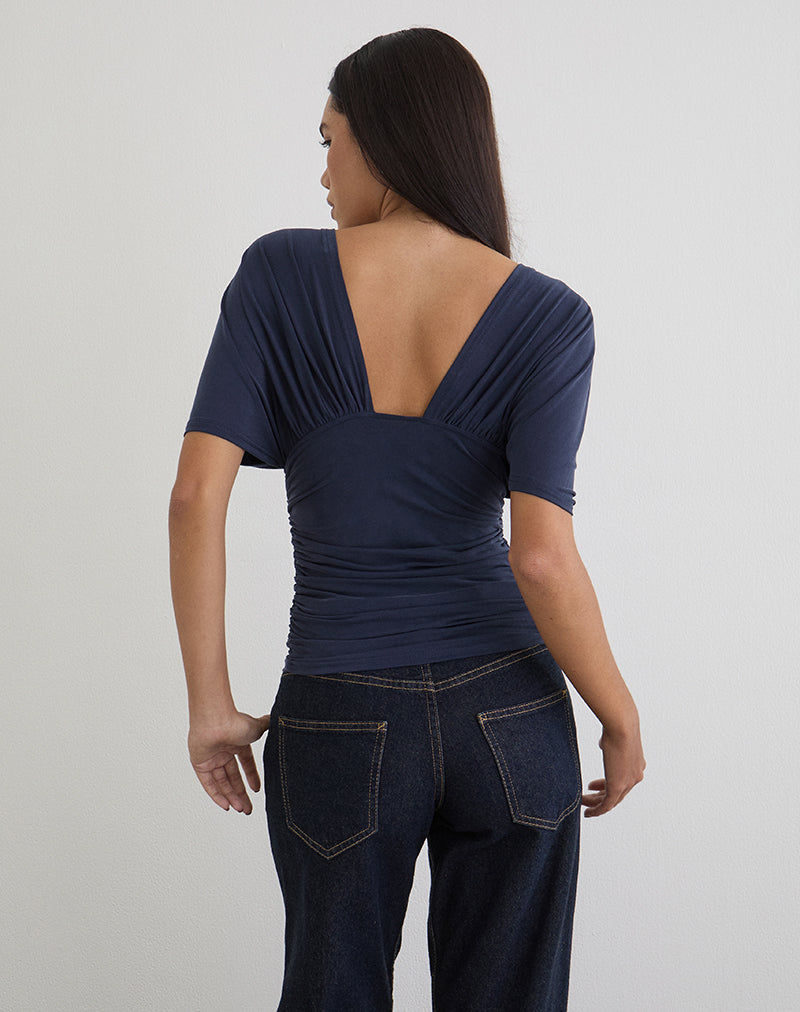 Image of Vernia Plunge Batwing Top in Cupro Navy