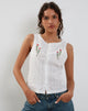 Image of Vezia broderie Sleeveless Top in White with Rose Embroidery