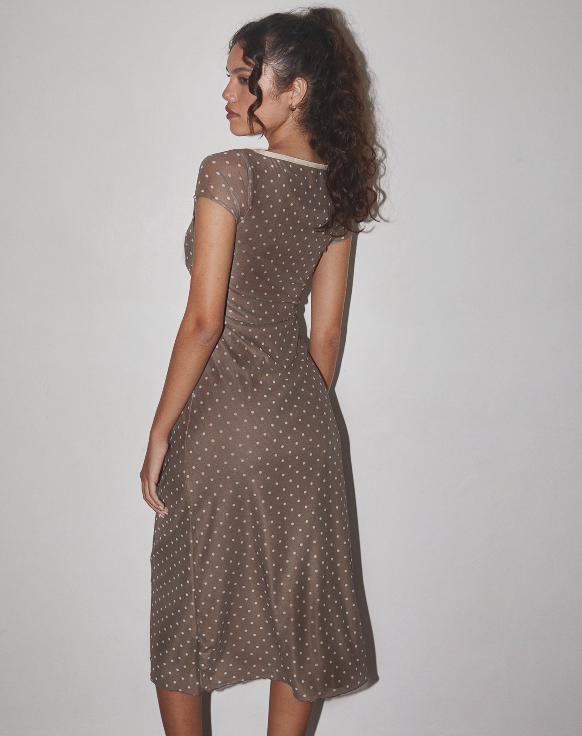 Brown polka cheap dot midi dress