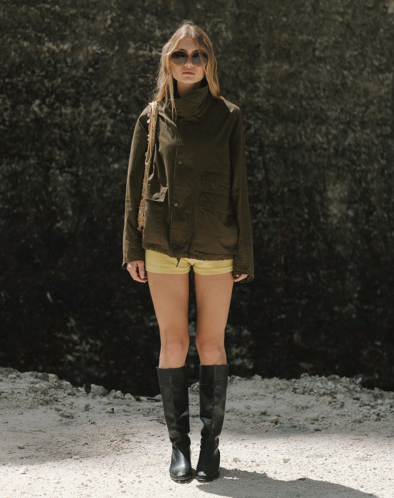 Vireon High Neck Jacket in Khaki Green