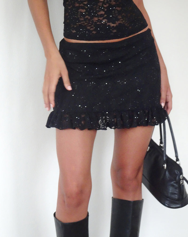 Image of Karsya Mini Skirt in Black Sequin Lace