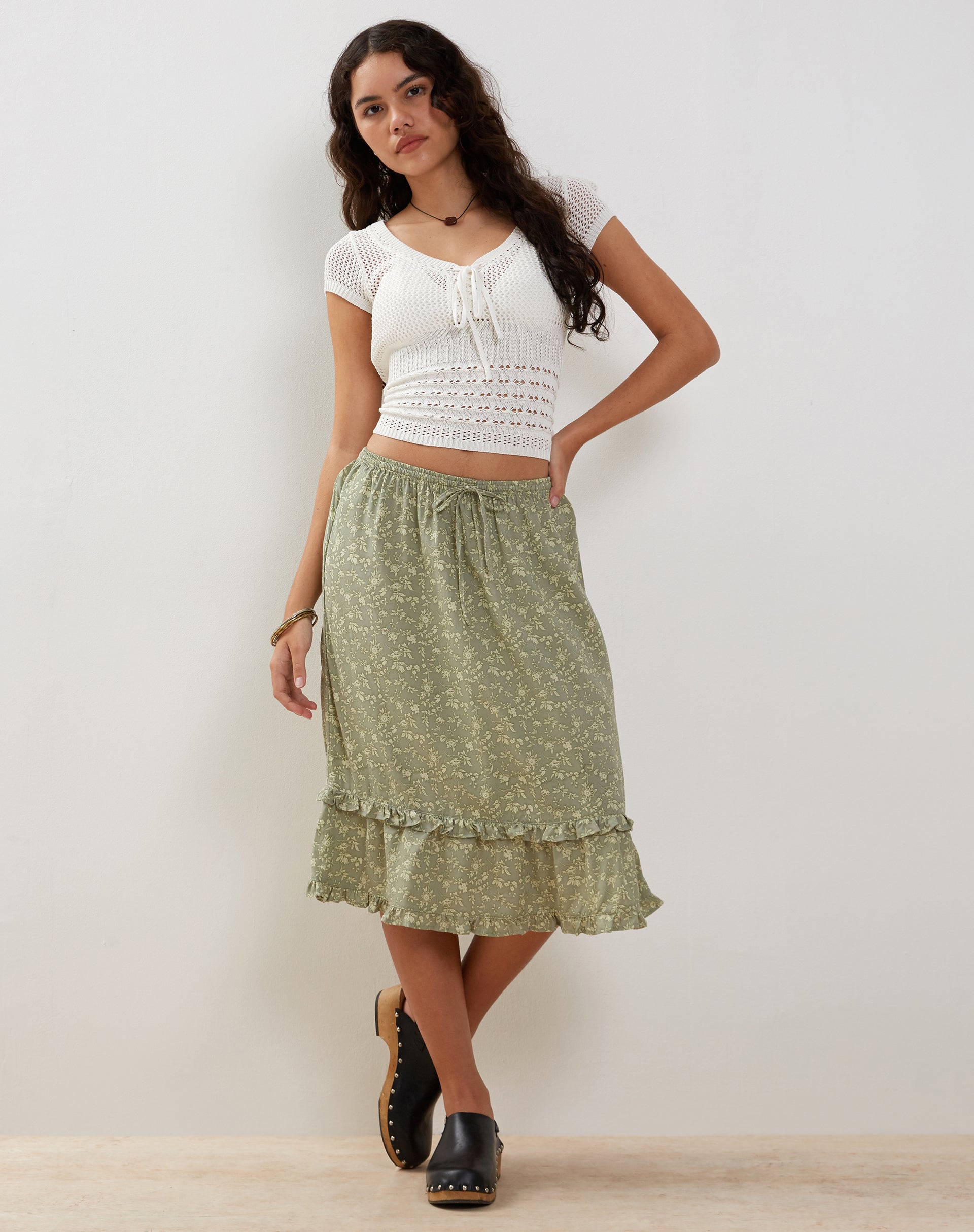 Image of Wala Midi Skirt in Ditsy Floral Green