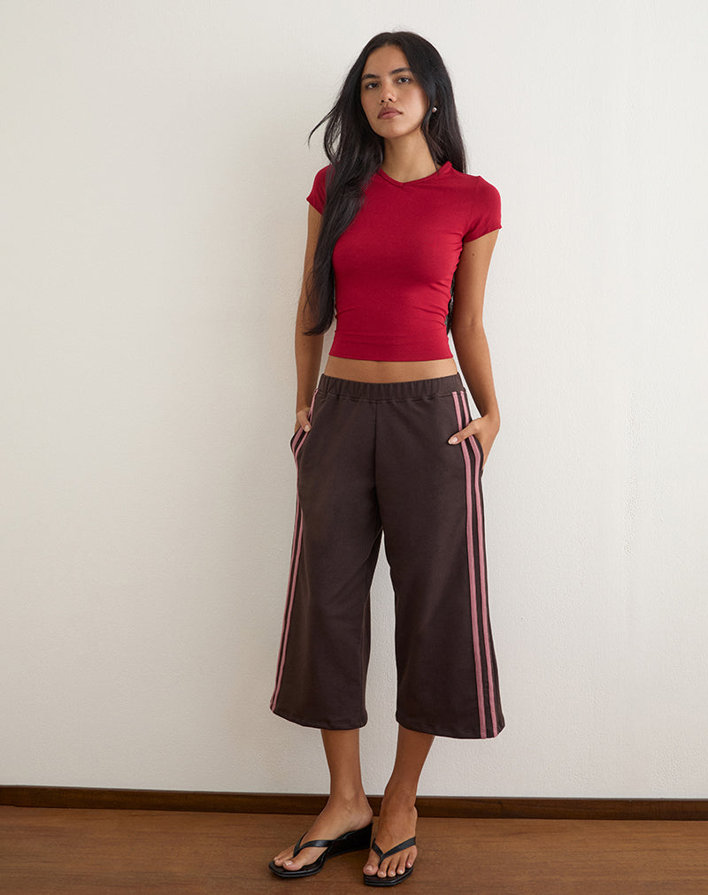 Image of Wamino Capri Trouser in Bitter Chocolate with Rose Pink Stripes