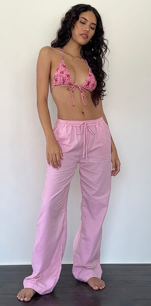 Image of Wasic Wide Leg Linen Trouser in Flamingo Pink