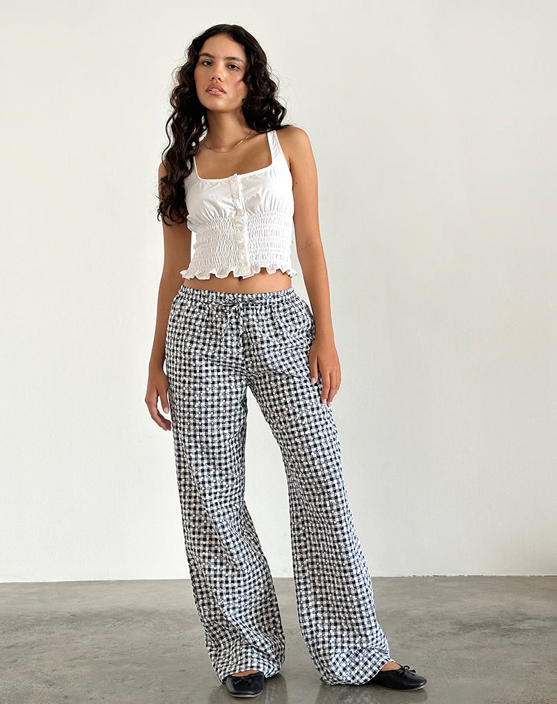 Image of Wasic Wide Leg Linen Trouser in Floral Gingham Black