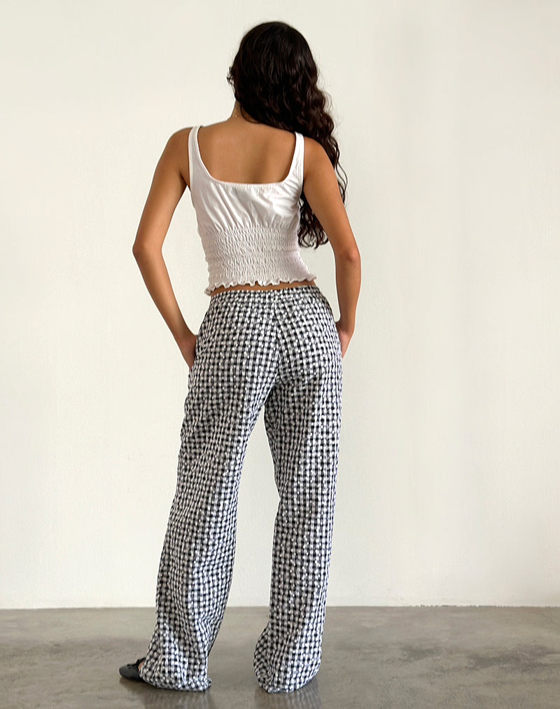 Image of Wasic Wide Leg Linen Trouser in Floral Gingham Black