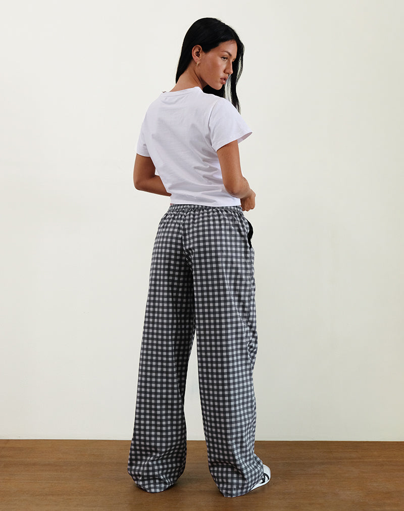 Wasic Wide Leg Linen Trouser in Tonal Black and Grey Gingham