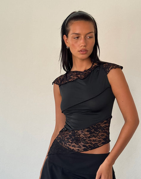 Black Slinky Lace Top  Weasly – motelrocks-com-aus