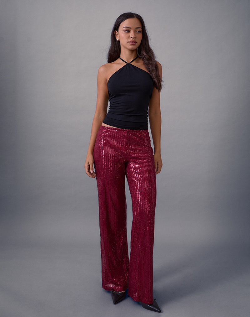 Image of Wilaga Wide Leg Trouser in Sequin Maroon