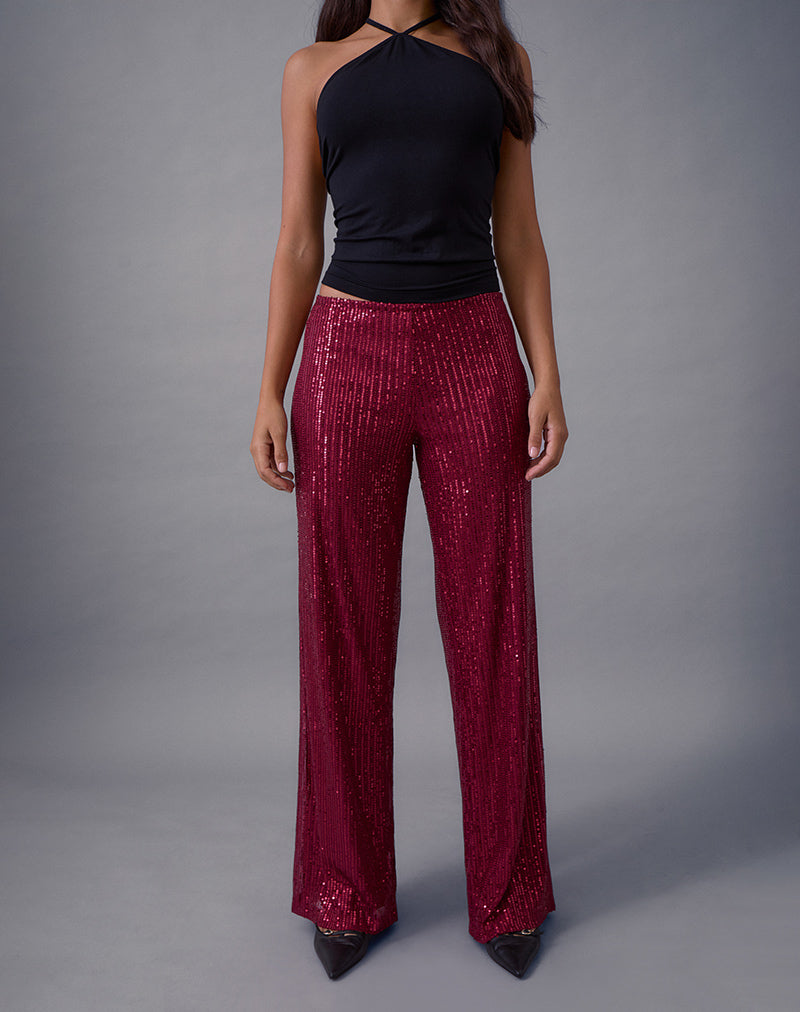 Image of Wilaga Wide Leg Trouser in Sequin Maroon