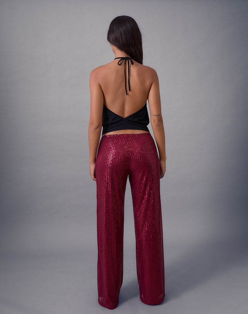 Image of Wilaga Wide Leg Trouser in Sequin Maroon