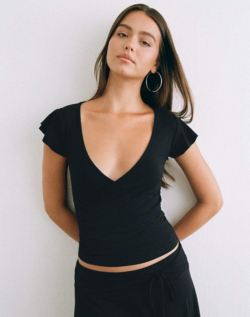 Wilkes Wrap Top in Jersey Black