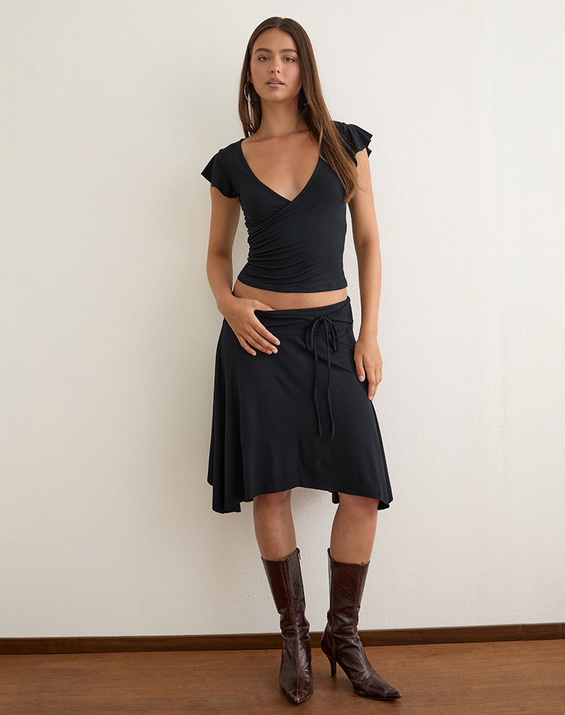 Image of Wilkes Wrap Top in Jersey Black