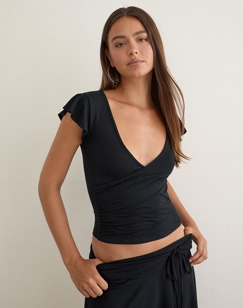 Image of Wilkes Wrap Top in Jersey Black