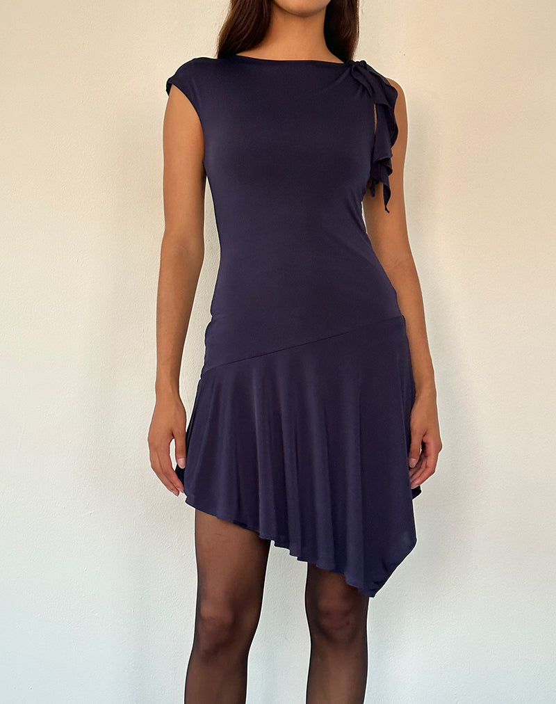 Image of Winslow Asymmetric Frill Mini Dress in Navy