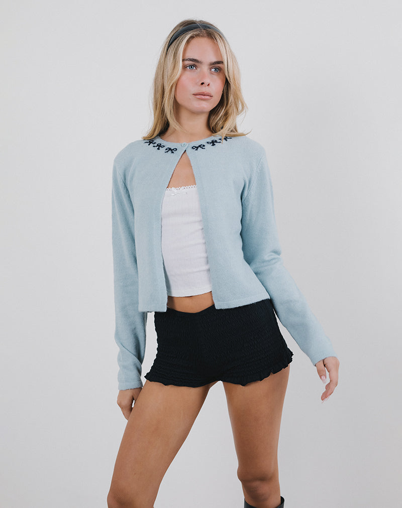 Image of Wunara Bow Cardi in Light Blue