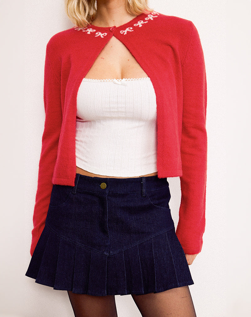 Image of Wunara Cardigan in Red with Pink Bows