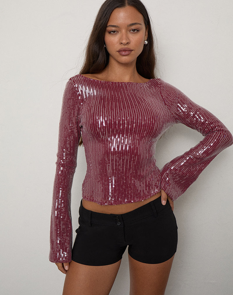 Image of Xarjo Backless Top in Clear Sequin Maroon