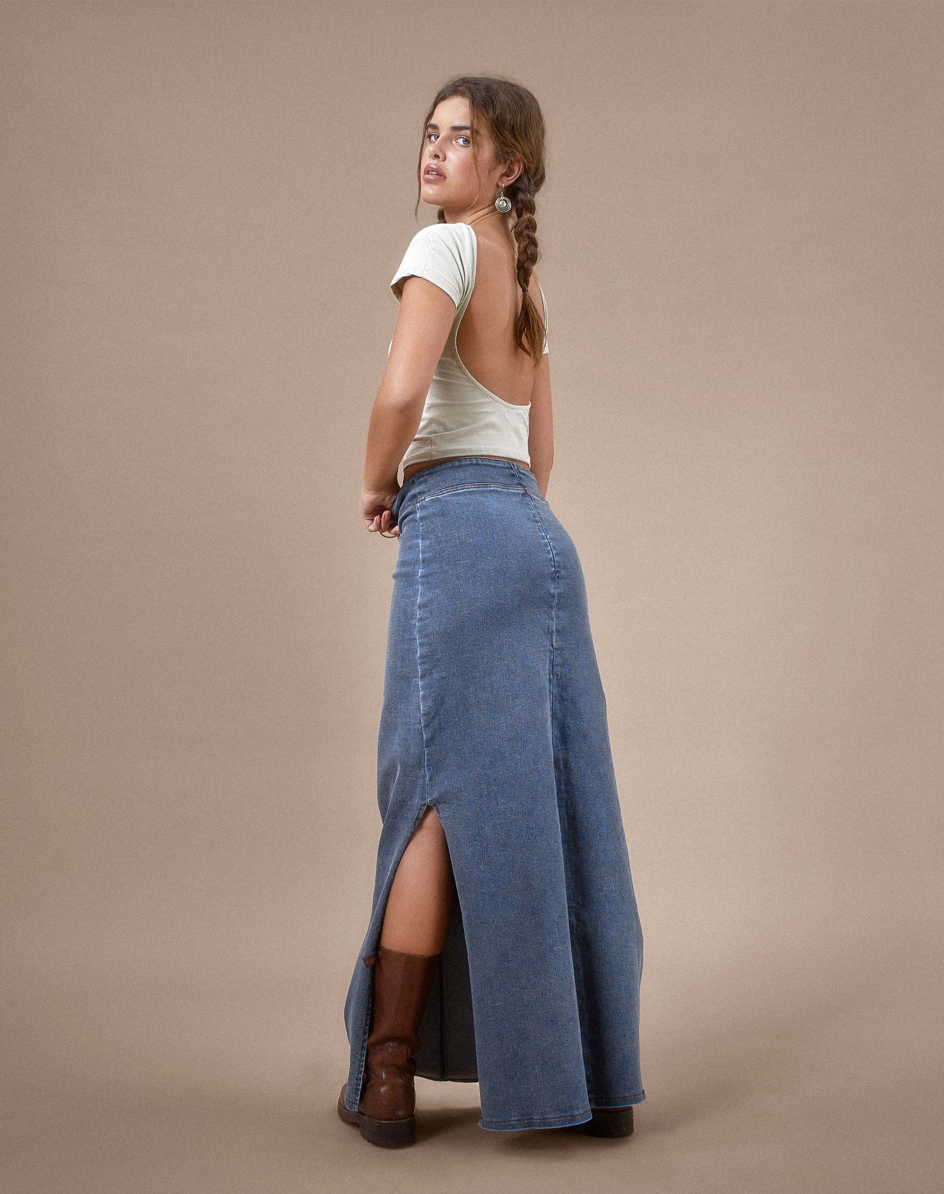 image of Lafille Denim Maxi Skirt in Blue Wash