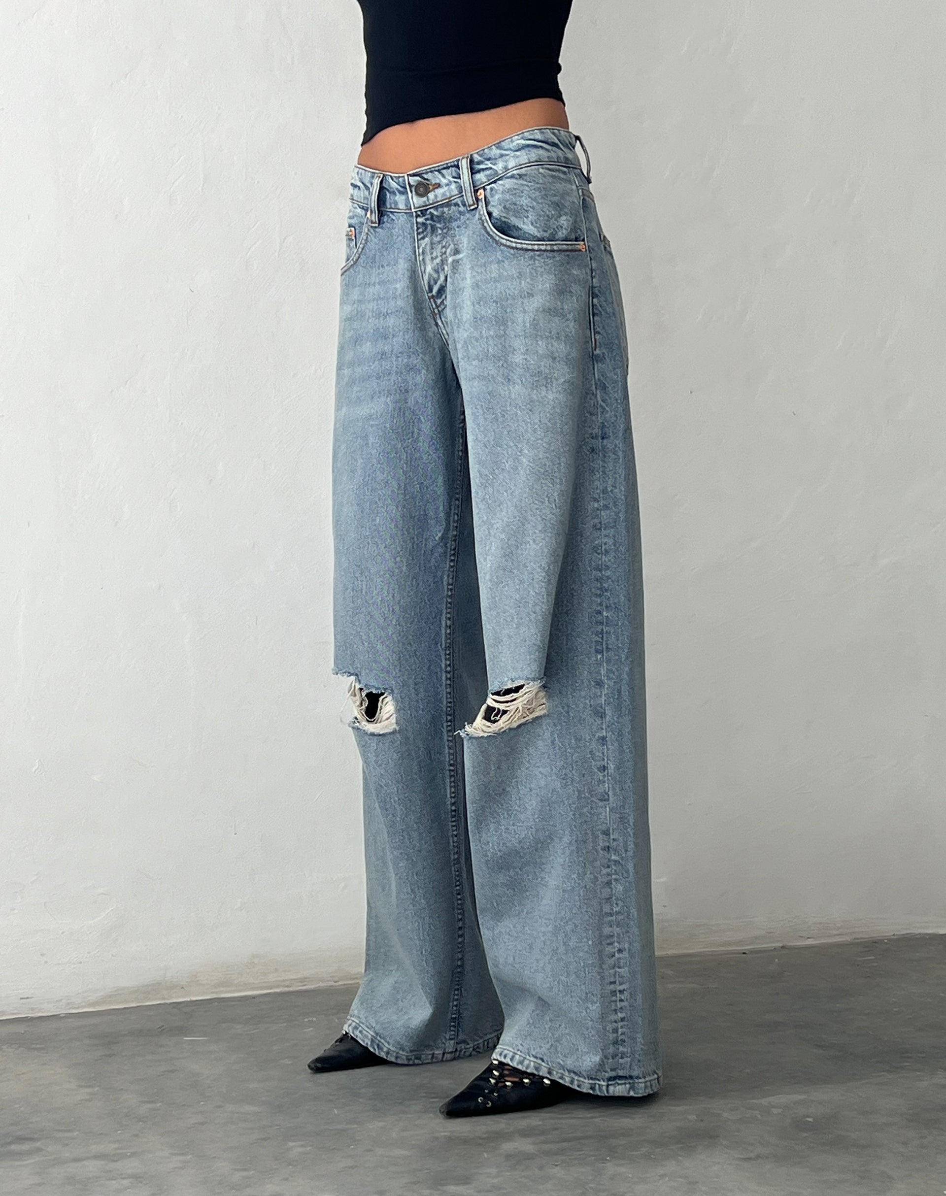 image of Ripped Roomy Extra Wide Low Rise Jean in Vintage Blue Wash