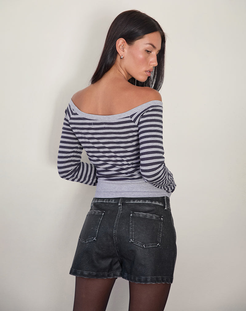 Image of Yacin Slouchy Top in Grey and Black Stripe