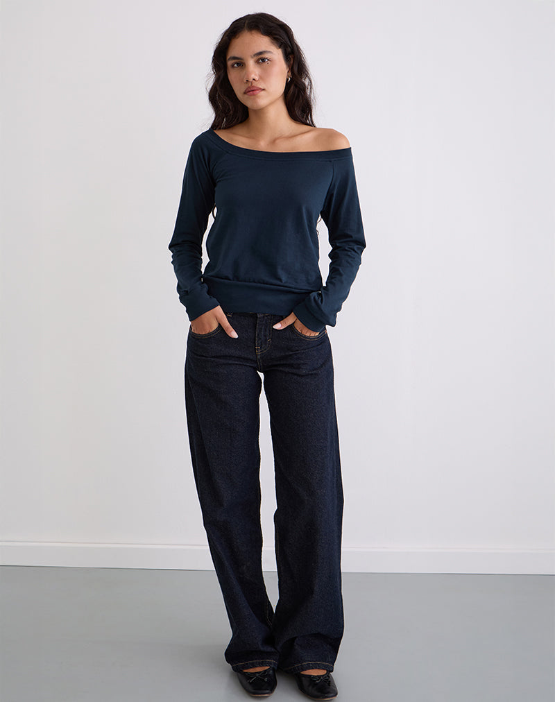 Image of Yacin Slouchy Top in Navy
