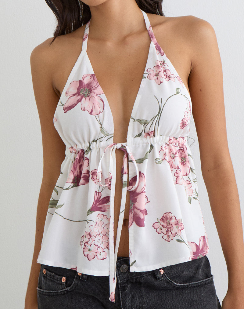 Image of Yalova Halter Top in Femme Floral White
