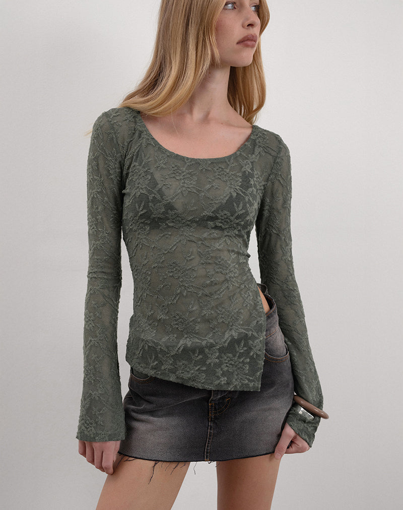 Yamari Top in Jacquard Knit Green