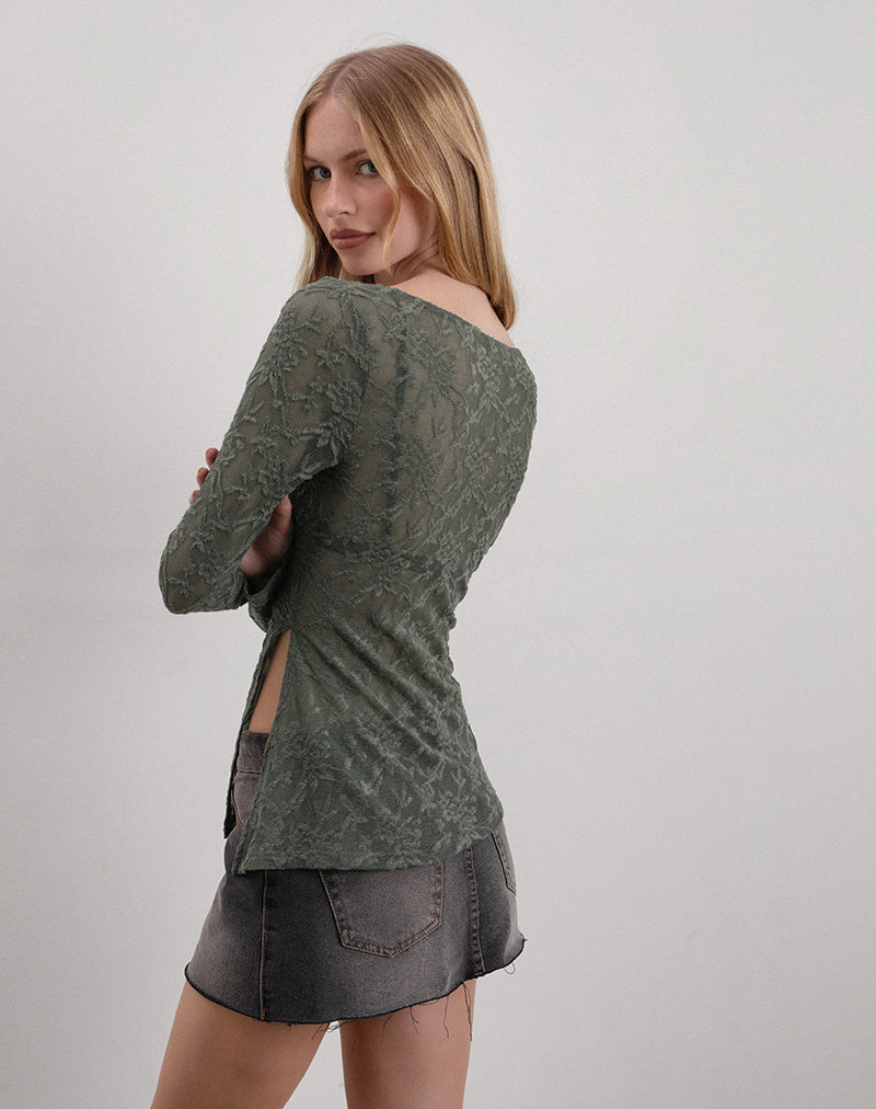 Image of Yamari Top in Jacquard Knit Green